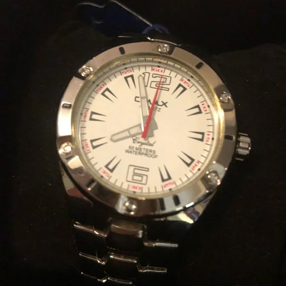 Silver Men's Omax Diamond accent stainless steel never worn Watch w/tags & box